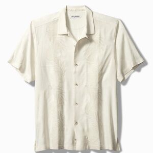 Tommy Bahama Silk Shirt Cream Size XL Beach Casual Relaxed Fit